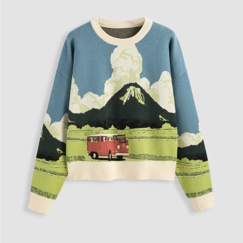 ROUND NECKLINE GRAPHIC KNITTED LONG SLEEVE SWEATER